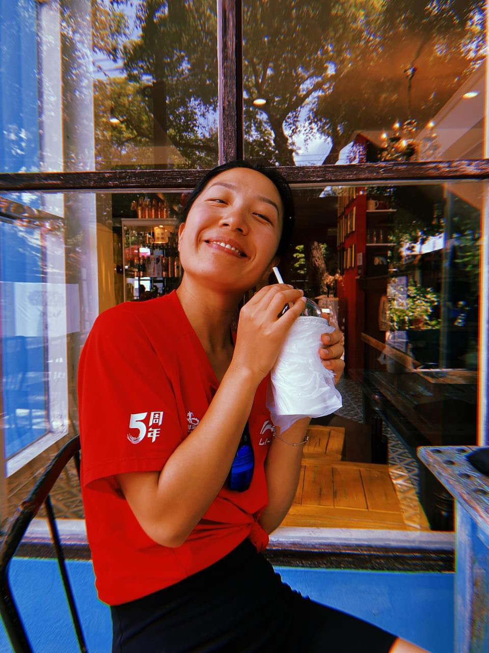 Smiling with Mango smoothie