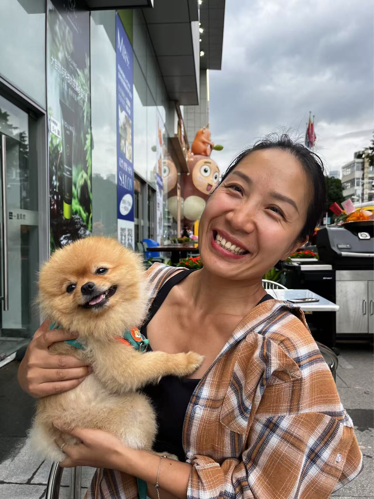 Falls with a cute dog