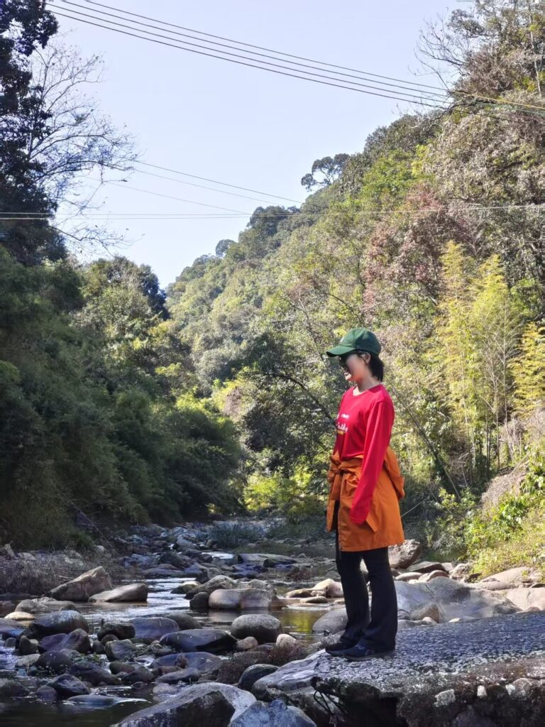 Falls standing by the creek