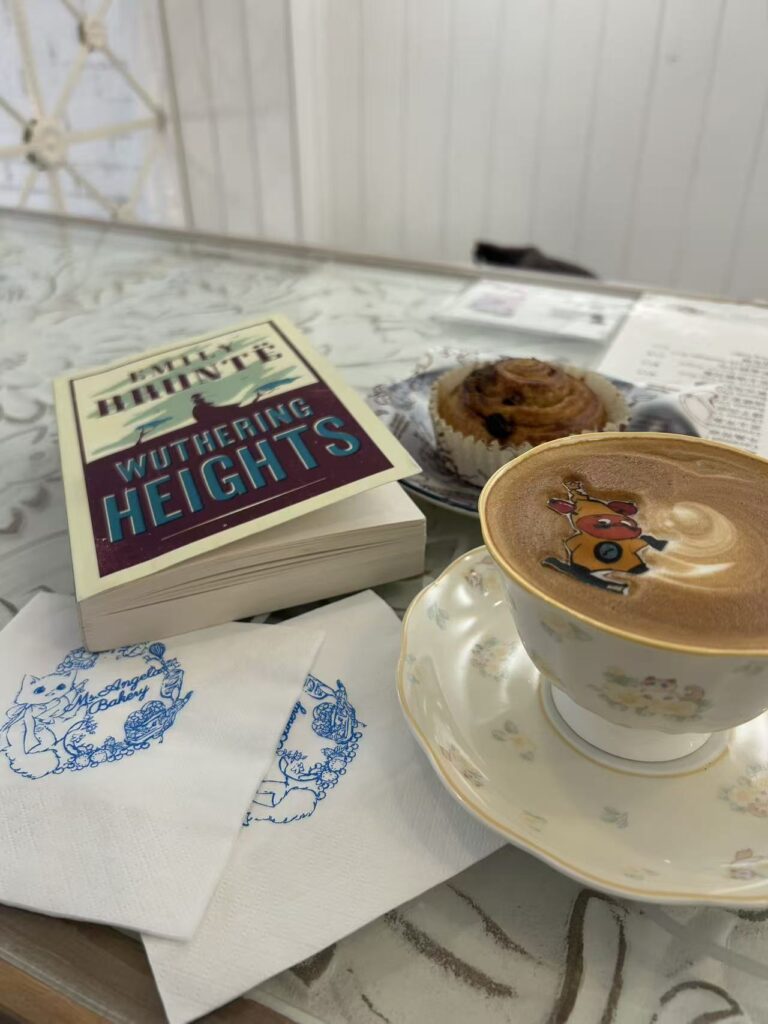 Wuthering Heights on the table with coffee