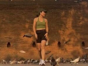 Pigeons by the city wall on a quiet morning run abroad