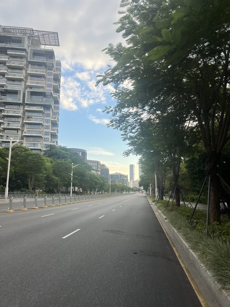 An empty road in the early morning with no people around